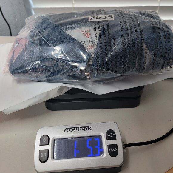 Guess Jacket Med Rigby Denim Moto Zip Distressed Blue Jean Stretch Denim Zip - Picture 14 of 17